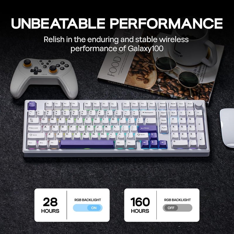 EPOMAKER Galaxy100 QMK/VIA Wireless Mechanical Keyboard with 8000mAh Battery and Numpad, CNC Aluminum, Full Size Gaming Keyboard, USB-C/BT5.0/2.4Ghz (White Purple, Marble White Switch) - Image 4