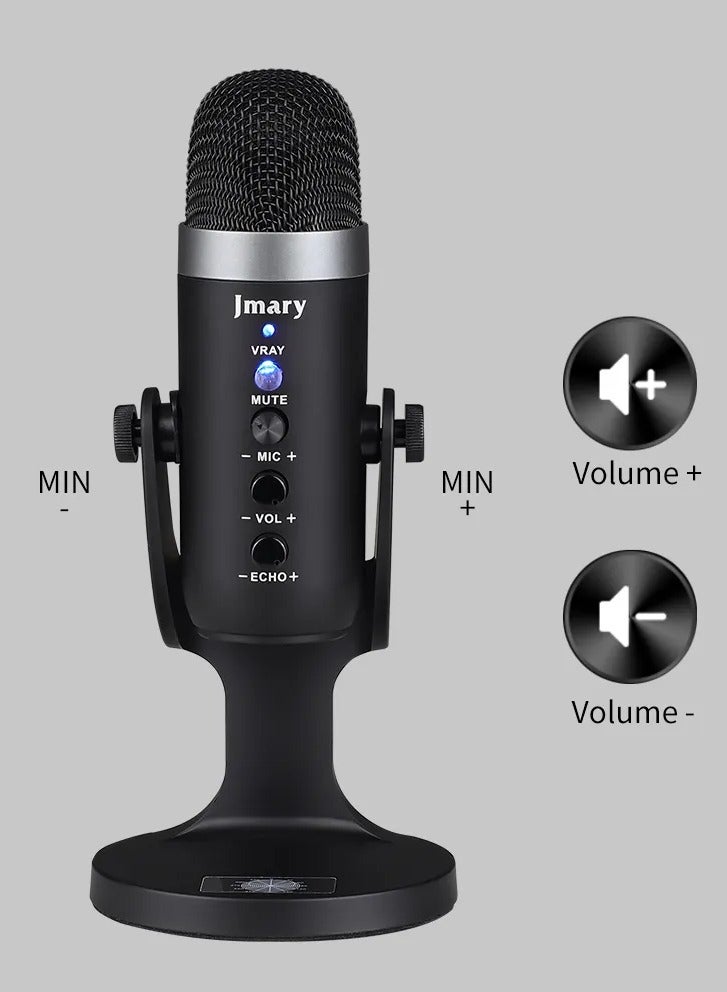 Jmary USB Podcast Microphone for PC, Laptop & Mobile, Professional Condenser Mic with Gain & Reverb Control, One-Touch Mute, Zero-Latency Monitoring, Hypercardioid Pickup, 330° Adjustable Stand for Recording, Streaming & Gaming MC-PW8 - Image 2