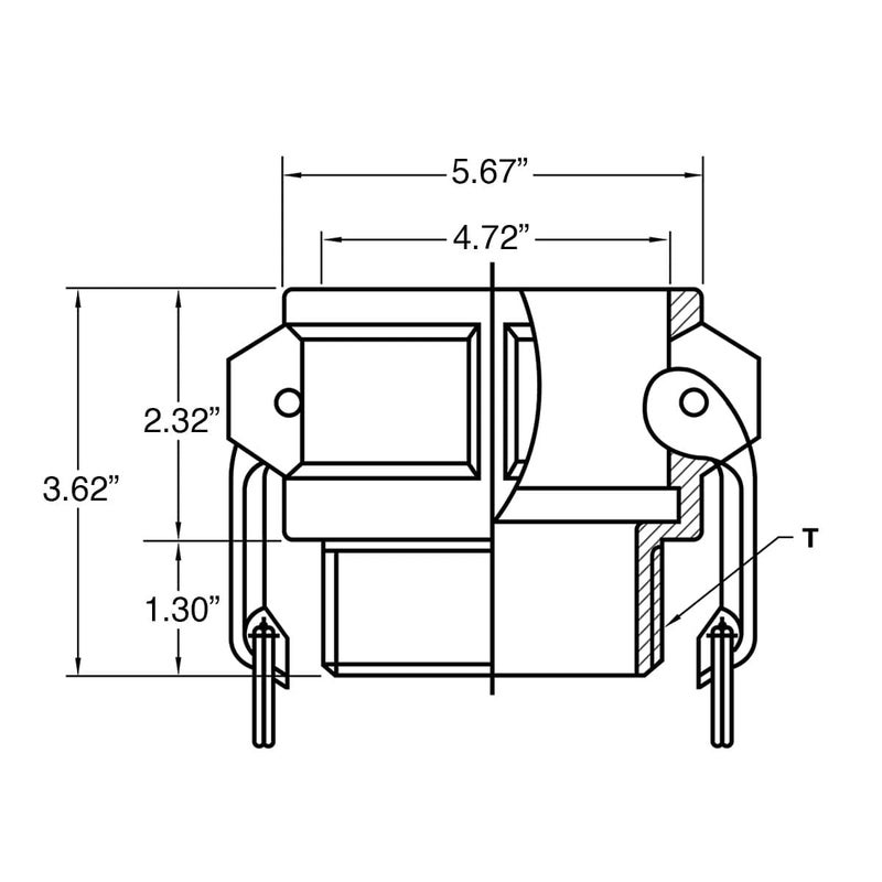 Gloxco Aluminum Type B Cam and Groove Fitting, 4" Female Camlock x 4" Male NPT (CAM-40-B-AL) - Image 2