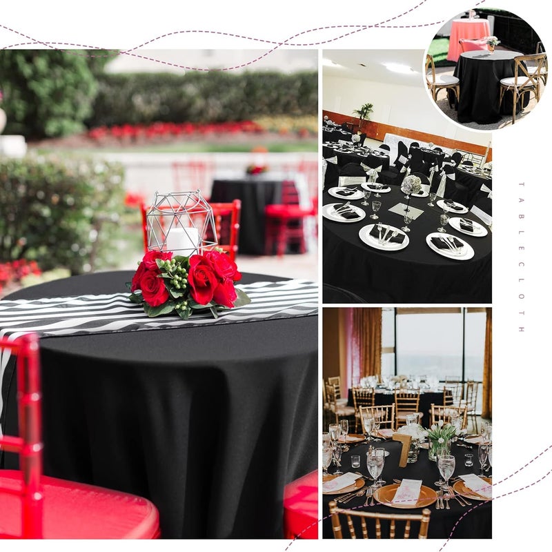 FXKS 6 Pack Black Round Tablecloth 90 Inch Circle Polyester Table Cloth,Washable Fabric Stain and Wrinkle Resistant Table Cover Decorative Tableclothes for Wedding Party Banquet Reception - Image 5