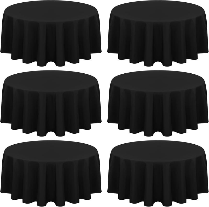 FXKS 6 Pack Black Round Tablecloth 90 Inch Circle Polyester Table Cloth,Washable Fabric Stain and Wrinkle Resistant Table Cover Decorative Tableclothes for Wedding Party Banquet Reception - Image 1