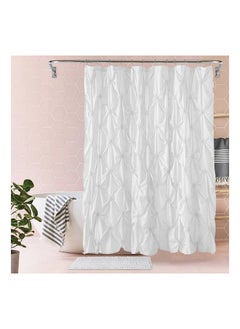 Excefore Shower Curtain Green Eucalyptus Watercolor Plant Leaves with Floral Bathroom Decor Waterproof Fabric Shower Curtain with 12 Hooks 72x66 Inch Bath Accessories Art Home Decor Fabric (White Wrinkle)  - Image 1