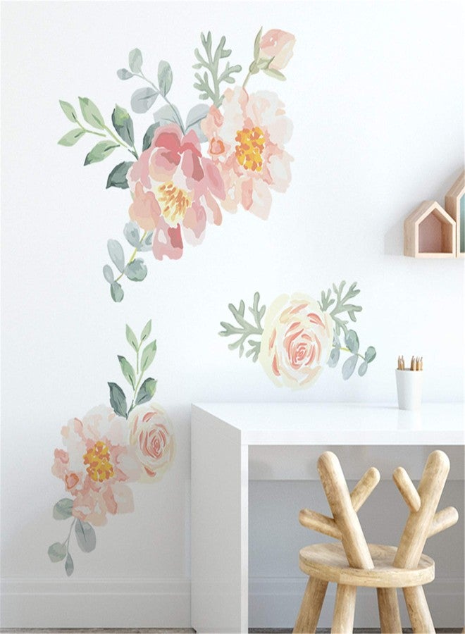 ROFARSO Flowers Wall Stickers Watercolor Orange Pink Peony Nature Plant Vinyl Removable Peel and Stick Wall Decals Art Picture Decorations Decor for Teens Girls Bedroom Living Room Murals - Image 3
