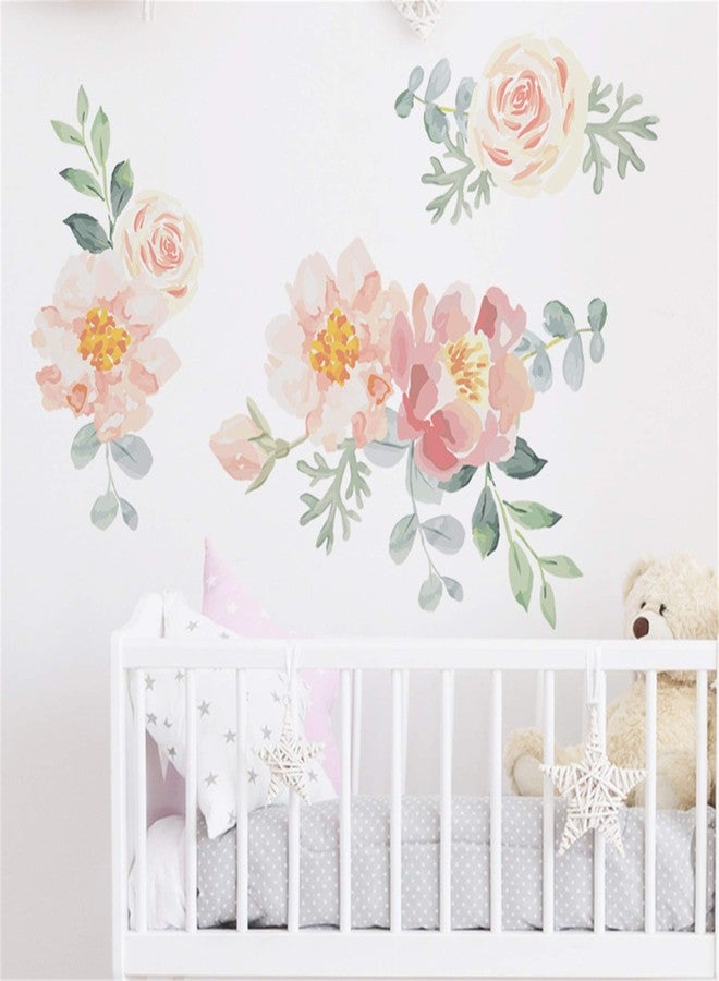 ROFARSO Flowers Wall Stickers Watercolor Orange Pink Peony Nature Plant Vinyl Removable Peel and Stick Wall Decals Art Picture Decorations Decor for Teens Girls Bedroom Living Room Murals - Image 1