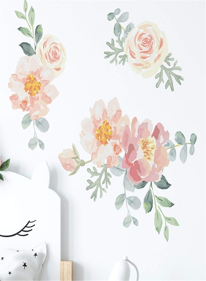 ROFARSO Flowers Wall Stickers Watercolor Orange Pink Peony Nature Plant Vinyl Removable Peel and Stick Wall Decals Art Picture Decorations Decor for Teens Girls Bedroom Living Room Murals - Image 2