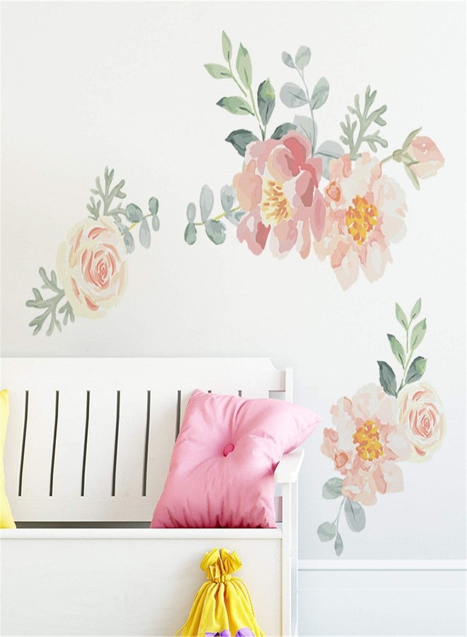 ROFARSO Flowers Wall Stickers Watercolor Orange Pink Peony Nature Plant Vinyl Removable Peel and Stick Wall Decals Art Picture Decorations Decor for Teens Girls Bedroom Living Room Murals - Image 4