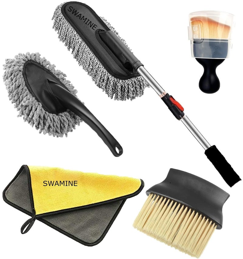 SWAMINE Microfiber Car Duster Kit|Interior & Exterior Car Cleaning Detailing Tool|Scratch & Lint Free, Pollen Removing|Extendable Long Handle Duster for Car, SUV, & Motorcycle(5PCS) - Image 1