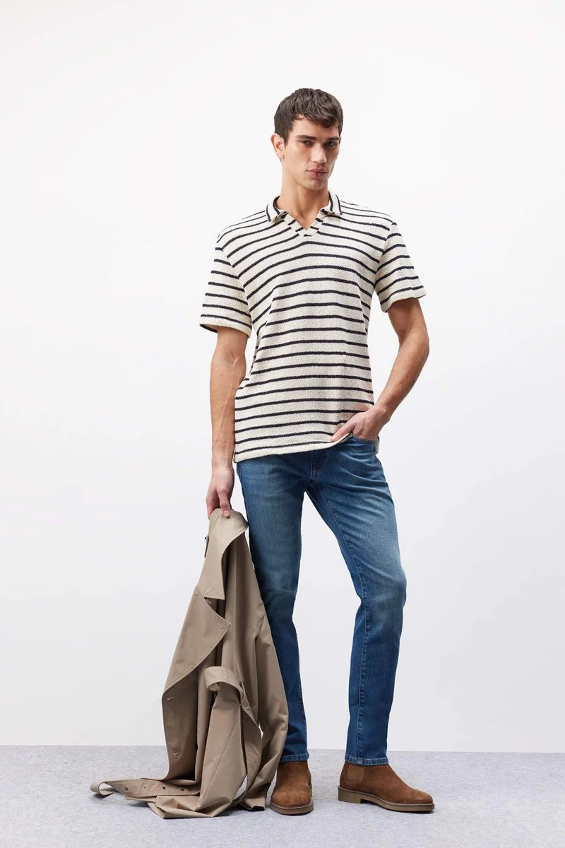ديفاكتو Regular Fit Striped Short Sleeve Polo T-Shirt