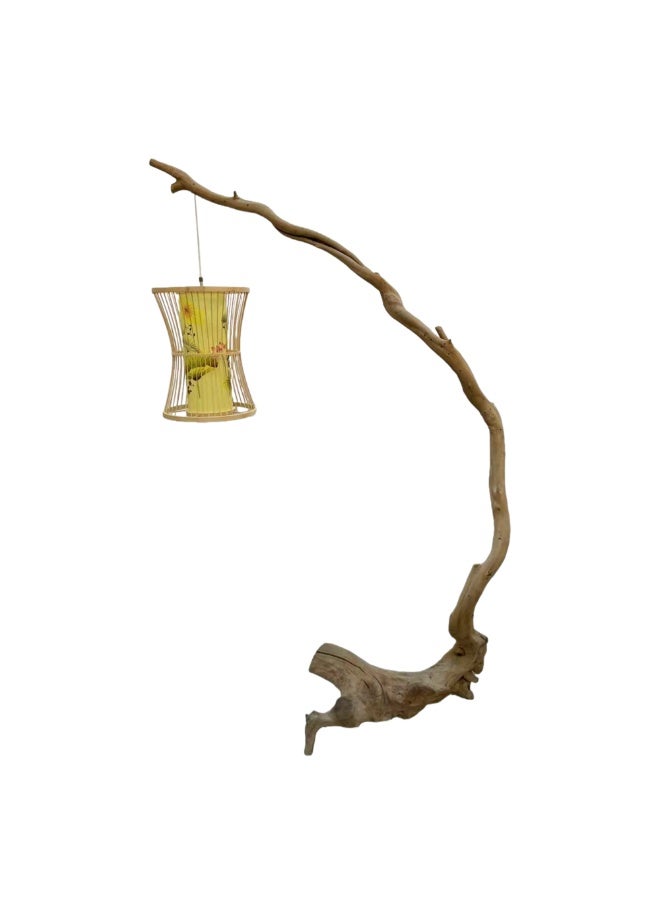 Natural Wooden Floor Lamp Stand with Hanging Bamboo Lantern – Rustic Home Decor Light Handmade Driftwood Lighting Modern Boho Floor Lamp for Living Room & Bedroom (160cm Height) - Image 1