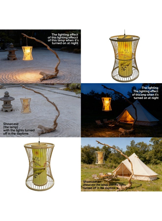 Natural Wooden Floor Lamp Stand with Hanging Bamboo Lantern – Rustic Home Decor Light Handmade Driftwood Lighting Modern Boho Floor Lamp for Living Room & Bedroom (160cm Height) - Image 3