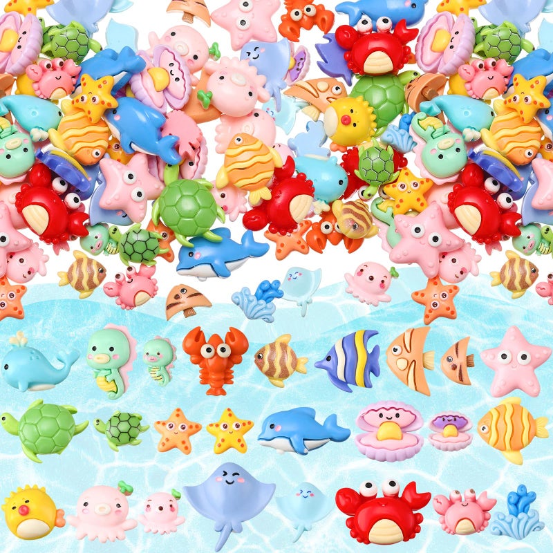 Giegxin 40 Pcs Summer Resin Charms Sea Animals Crab Dolphin Shell Starfish Flatback Cabochon Accessories Cute Embellishments Bulk for Jewelry Cellphone Case Scrapbooking Headband DIY Craft Making - Image 1
