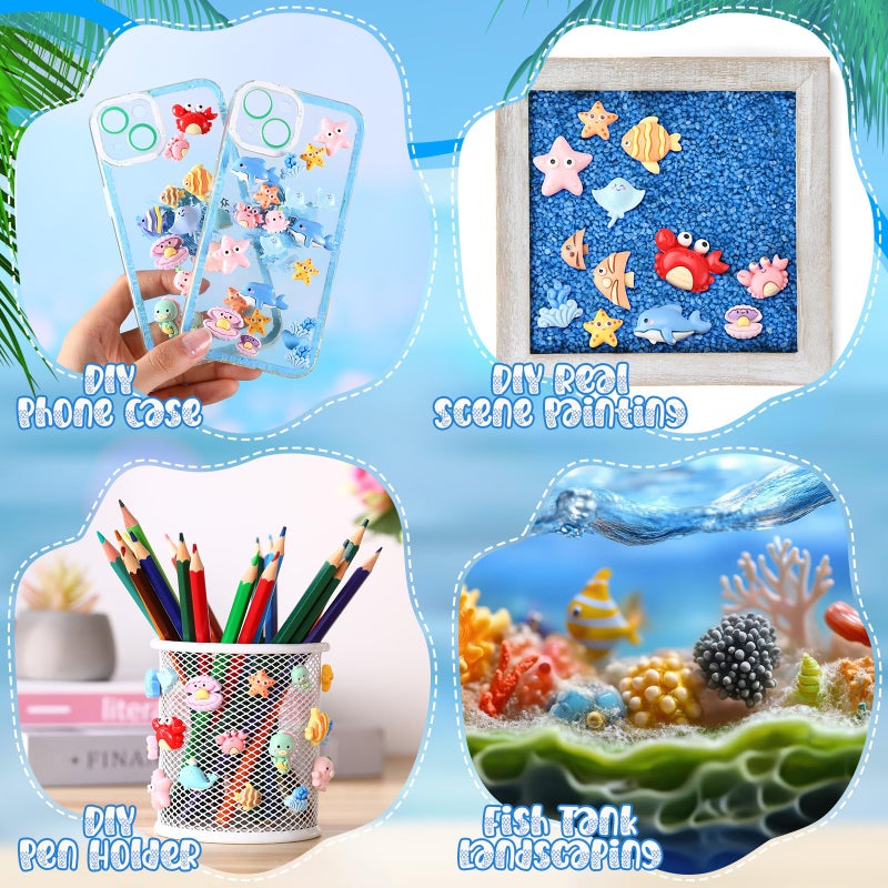 Giegxin 40 Pcs Summer Resin Charms Sea Animals Crab Dolphin Shell Starfish Flatback Cabochon Accessories Cute Embellishments Bulk for Jewelry Cellphone Case Scrapbooking Headband DIY Craft Making - Image 4