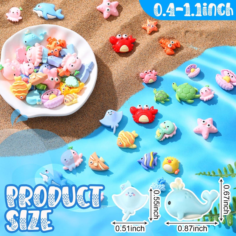 Giegxin 40 Pcs Summer Resin Charms Sea Animals Crab Dolphin Shell Starfish Flatback Cabochon Accessories Cute Embellishments Bulk for Jewelry Cellphone Case Scrapbooking Headband DIY Craft Making - Image 2