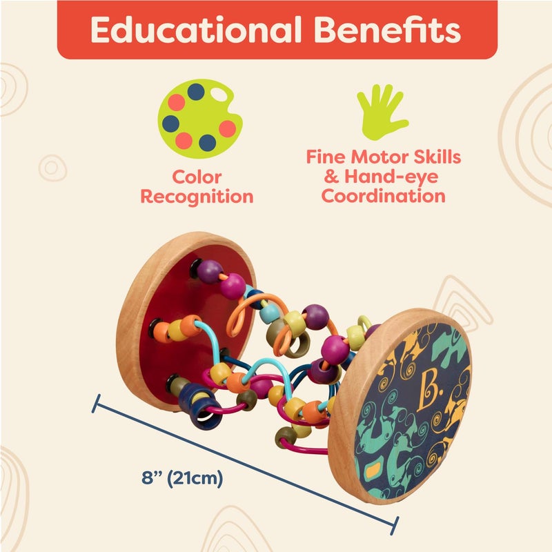 B. toys â€“ Loopty Lo Wooden Rolling Toy â€“ Developmental Bead Maze with 47 Beads & 5 Mazes â€“ Encourages Fine Motor Skills & Crawling â€“ Classic Wooden Wire Maze for Babies, Toddlers, Kids 18+ months - Image 4