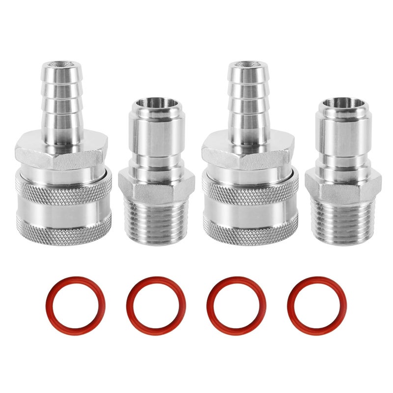 Ferroday 2 Pair Stainless Steel Quick Disconnect Set with 1/2 MPT Male Thread Quick Disconnect, 1/2" Barb Female Brewing Quick Disconnect for 1/2 NPT Female Wort Pump, Wort Chiller, Ball Valve Fitting - Image 1