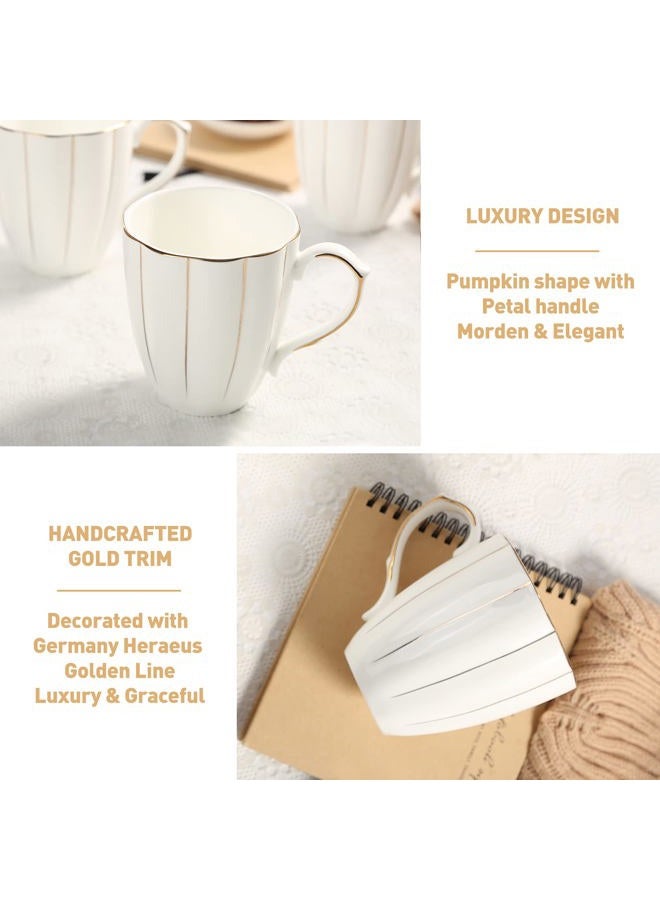 DUJUST Coffee Mug Set of 4(13.5oz), Luxury British Design with Handcrafted Golden Trims, 1st-Class Bone-china White and Gold Cup Set for Coffee, Tea&Milk, Beautiful&Graceful Top Fine Porcelain Cups - Image 3