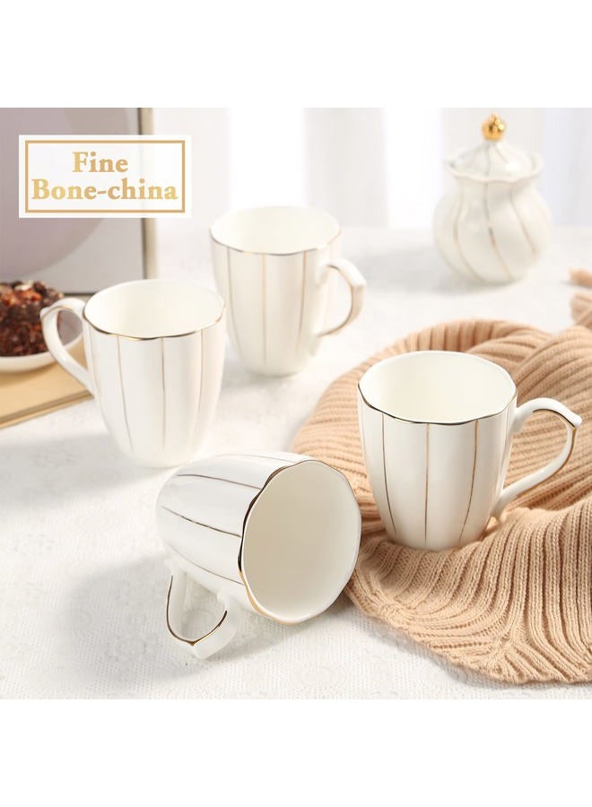 DUJUST Coffee Mug Set of 4(13.5oz), Luxury British Design with Handcrafted Golden Trims, 1st-Class Bone-china White and Gold Cup Set for Coffee, Tea&Milk, Beautiful&Graceful Top Fine Porcelain Cups - Image 2