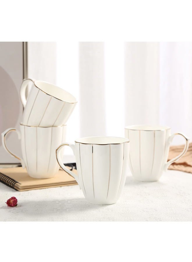 DUJUST Coffee Mug Set of 4(13.5oz), Luxury British Design with Handcrafted Golden Trims, 1st-Class Bone-china White and Gold Cup Set for Coffee, Tea&Milk, Beautiful&Graceful Top Fine Porcelain Cups - Image 1
