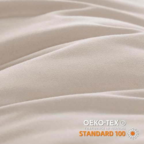 YIRDDEO Full Size Comforter Sets - Full Size Comforter with Ball Pom Fringe, Soft Bedding Set for All Seasons - 3 Pieces, 1 Comforter (79"x90") & 2 Pillow Shams(20"x26"), Oatmeal - Image 4