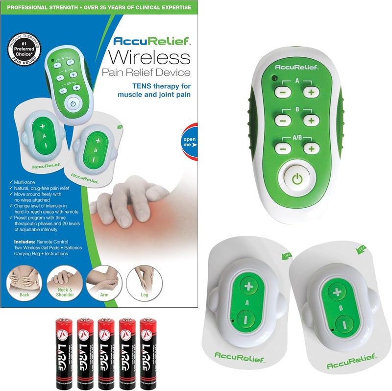 AccuRelief Wireless TENS Unit with Remote Control, TENS Pain Relief Device and Muscle Stimulator, for Back Pain, Neck Pain, Arm and Leg Pain