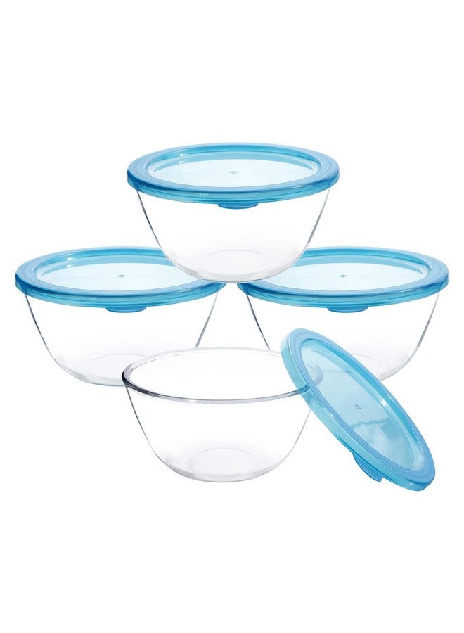 SIMPARTE Borosilicate Mixing/Serving Round Glass Bowl with Lid Freezer Proof, Leak Proof for Kitchen & Dining, Serving, Microwave Safe Bowl, Dishwasher Safe, Set of 4 (800ml), Blue - Image 3