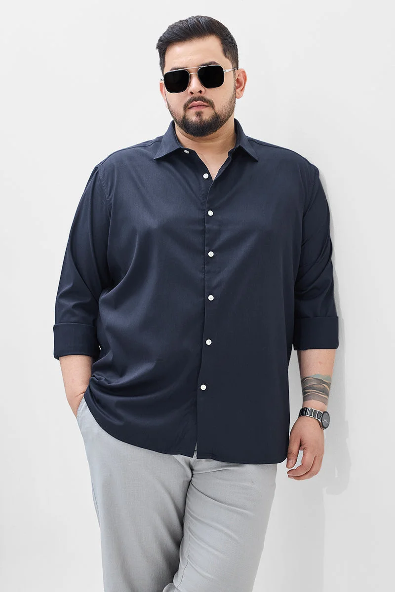 SNITCH قميص مقاس كبير بلون كحلي بقصة عادية