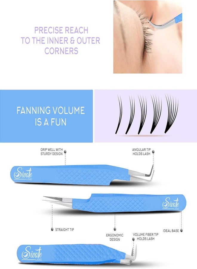 SIVOTE Lash Tweezers for Eyelash Extensions, Pack of 5 Blue - Lash Extension Tweezers Set with Diamond Grip, Precision Fiber Tip for Volume Tweezers Eyelash Extensions - Image 2