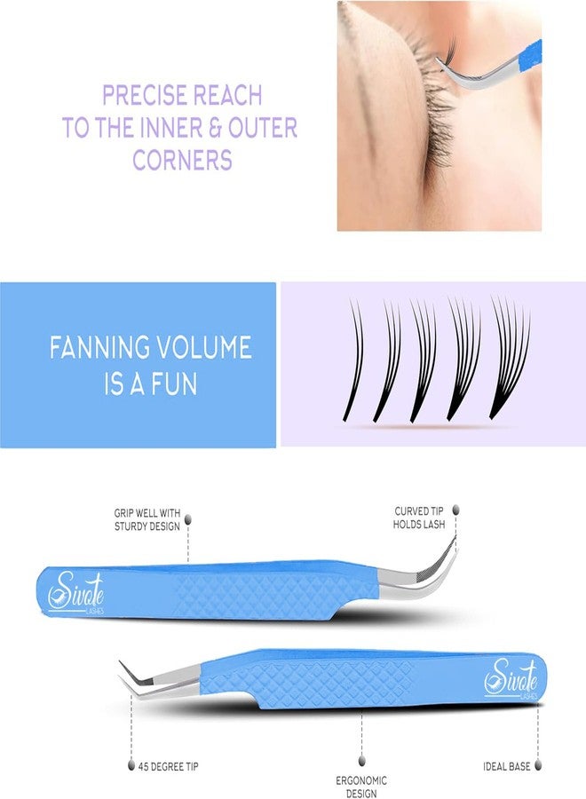 SIVOTE Lash Tweezers for Eyelash Extensions, Pack of 5 Blue - Lash Extension Tweezers Set with Diamond Grip, Precision Fiber Tip for Volume Tweezers Eyelash Extensions - Image 3