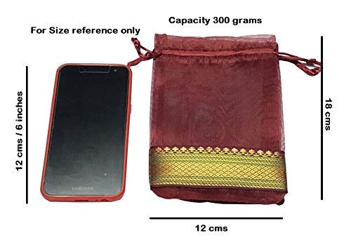 Moira Women's Small Potli Gift Bags Silk Brocade (18 cm X 12 cm) Pack of 10 (Dark Maroon) - Image 2