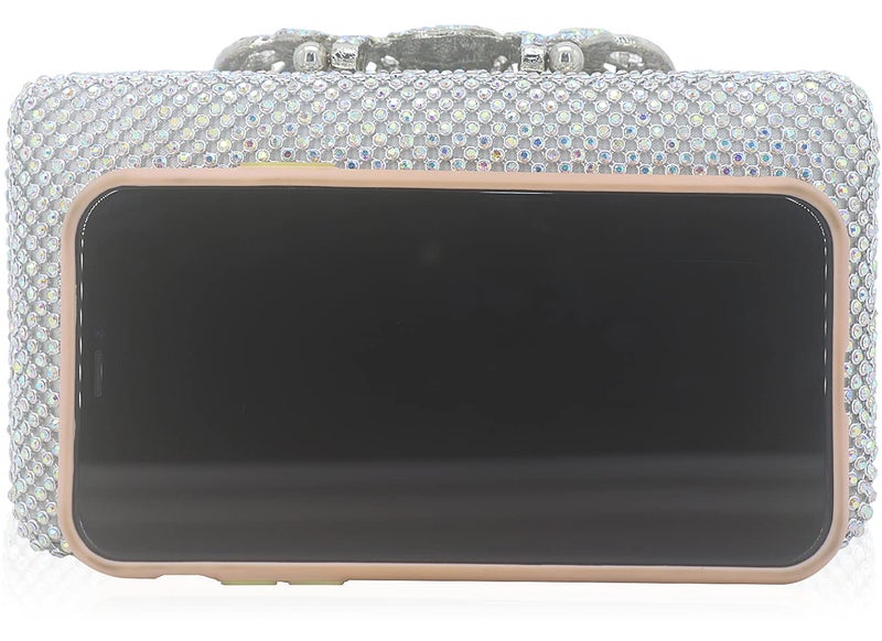 DEXMAY DM Dexmay Crystal Rhinestone Clutch Bag Diamond Crown Clasp Evening Bag Bling Party Purse Iridescent Silver Medium - Image 2