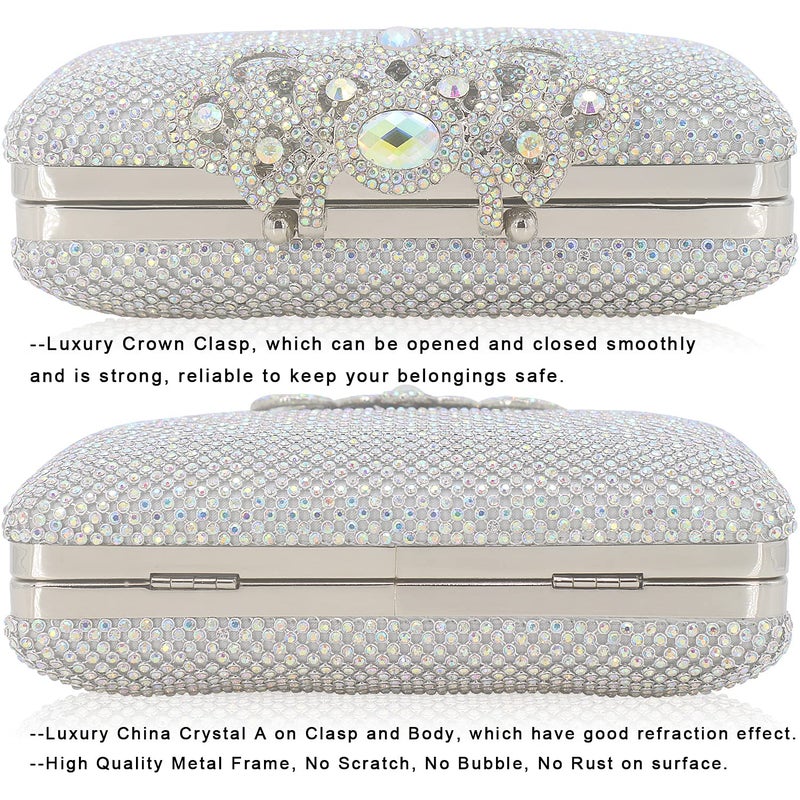 DEXMAY DM Dexmay Crystal Rhinestone Clutch Bag Diamond Crown Clasp Evening Bag Bling Party Purse Iridescent Silver Medium - Image 4