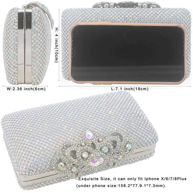 DEXMAY DM Dexmay Crystal Rhinestone Clutch Bag Diamond Crown Clasp Evening Bag Bling Party Purse Iridescent Silver Medium - Image 5