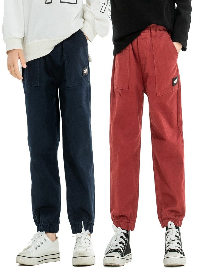 MINI PANDA Toddler Pants, Little Girls & Boys Stretch Fabric Pants 2-Pack (2T-6T, Navy, Red) - Image 1