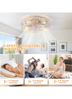 Ganeed Caged Ceiling Fan with Light,20" Flush Mount Ceiling Fan with Remote,Bladeless Fandelier Ceiling Fans with Lights,Farmhouse Low Profile Ceiling Fan for Bedroom,Dining Room,White Gold Color  - Image 5