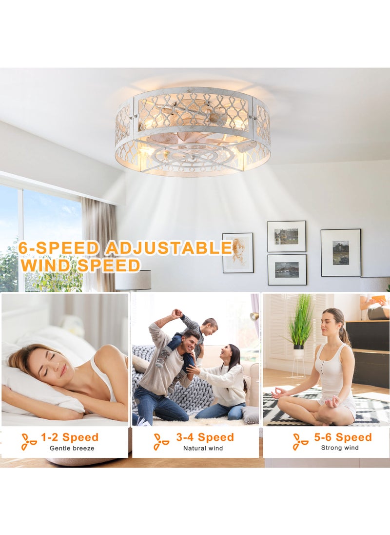 Ganeed - Caged Ceiling Fan with Light,20" Flush Mount Ceiling Fan with Remote,Bladeless Fandelier Ceiling Fans with Lights,Farmhouse Low Profile Ceiling Fan for Bedroom,Dining Room,White Gold Color - Image 1