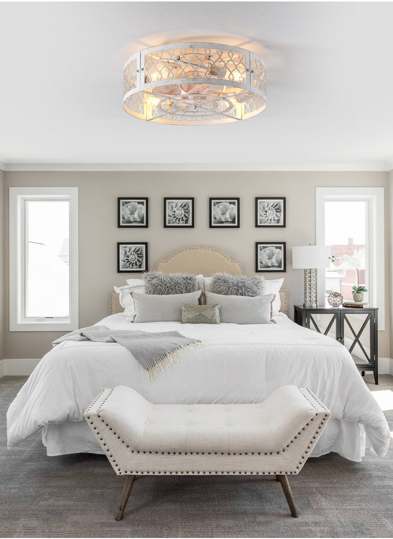 Ganeed - Caged Ceiling Fan with Light,20" Flush Mount Ceiling Fan with Remote,Bladeless Fandelier Ceiling Fans with Lights,Farmhouse Low Profile Ceiling Fan for Bedroom,Dining Room,White Gold Color - Image 1
