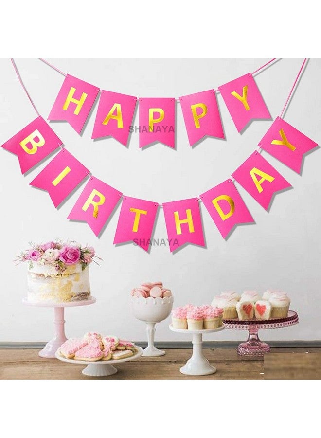 SHANAYA Happy Birthday Hanging Bunting Banner for Decorations Items Party Supplies (Pink Gold) - Image 3