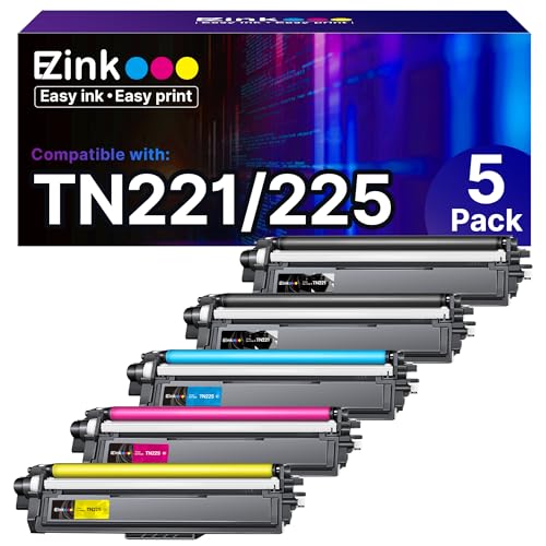 E-Z Ink Compatible TN221 TN225 Toner Cartridge Replacement for Brother TN-221 TN-225 to Use with MFC-9130CW HL-3170CDW MFC-9340CDW HL-3140CW MFC-9330CDW (2 Black 1 Cyan 1 Magenta 1 Yellow, 5 Pack) - Image 1