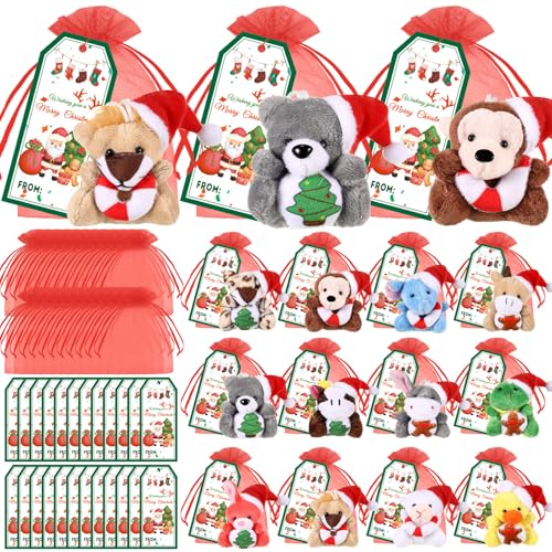 Wiwiqing 72 Pcs 24 Set Christmas Mini Stuffed Animals Toy with Xmas Cards and Gift Bags Tiny Christmas Keychain Animal Plush Toys for Xmas Party Favors Goodie Bag Filler Classroom Exchange Gift - Image 1