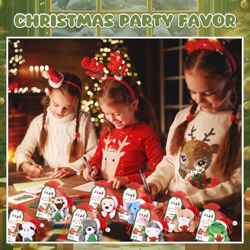 Wiwiqing 72 Pcs 24 Set Christmas Mini Stuffed Animals Toy with Xmas Cards and Gift Bags Tiny Christmas Keychain Animal Plush Toys for Xmas Party Favors Goodie Bag Filler Classroom Exchange Gift - Image 5