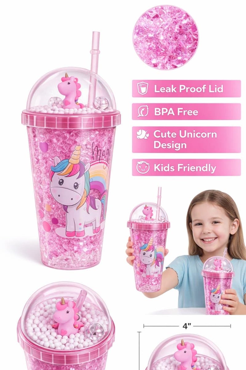miRim Acrylic Frosty Tumbler/Mason Jar/Ice Cup with Lid and Straw 350ml (Unicorn Print) (Purple) - Image 3