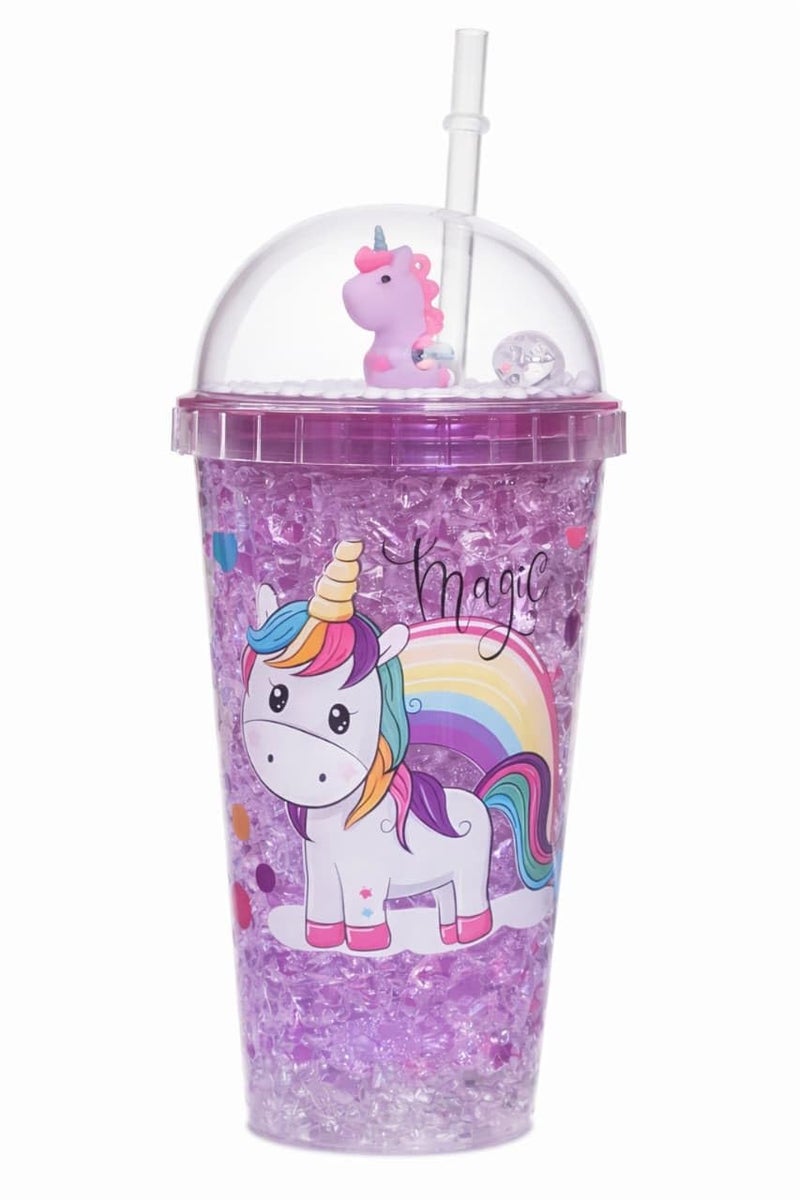 miRim Acrylic Frosty Tumbler/Mason Jar/Ice Cup with Lid and Straw 350ml (Unicorn Print) (Purple) - Image 5