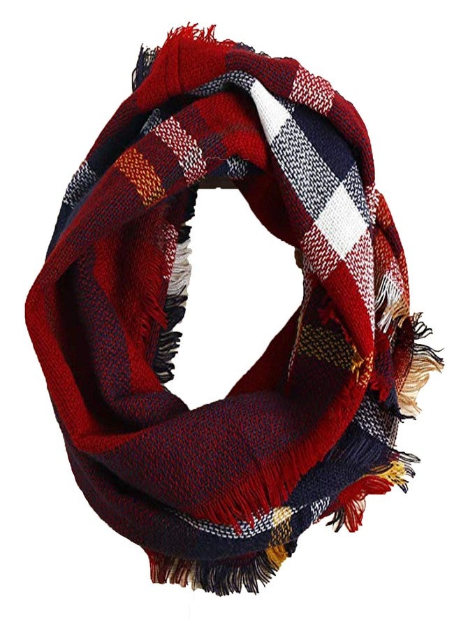 Wander Agio Womens Winter Head Hair Wraps Circle Scarves Warm Plaid Scarf Wine Red 16 - Image 1