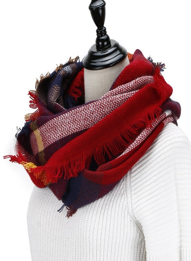 Wander Agio Womens Winter Head Hair Wraps Circle Scarves Warm Plaid Scarf Wine Red 16 - Image 2