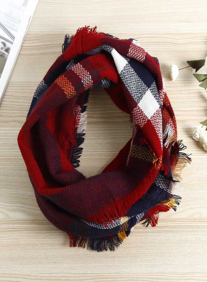 Wander Agio Womens Winter Head Hair Wraps Circle Scarves Warm Plaid Scarf Wine Red 16 - Image 3