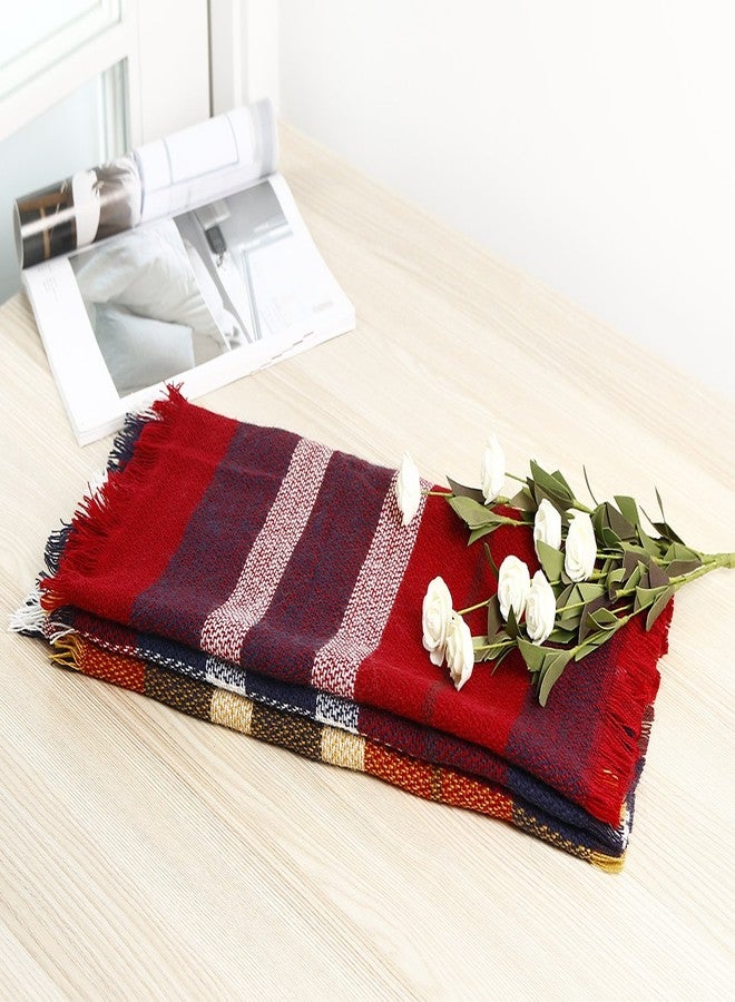 Wander Agio Womens Winter Head Hair Wraps Circle Scarves Warm Plaid Scarf Wine Red 16 - Image 5