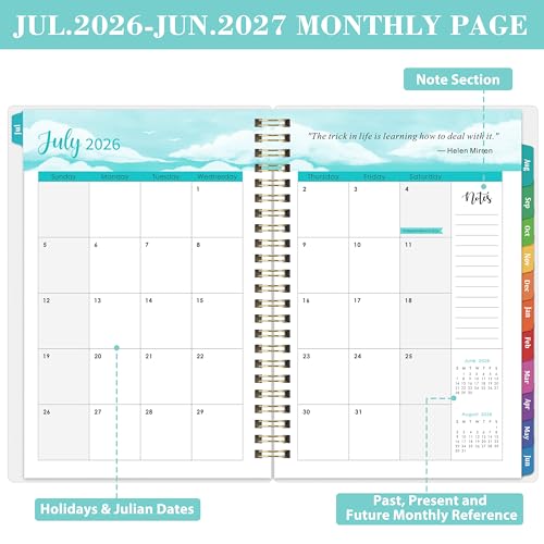 Tersus 2026-2027 Academic Planner - Jul 2026-Jun 2027 Weekly & Monthly with Tabs, 6.4"x8.5" Thick Paper Waterproof Cover Back Pocket Twin-Wire Binding - Green - Image 3