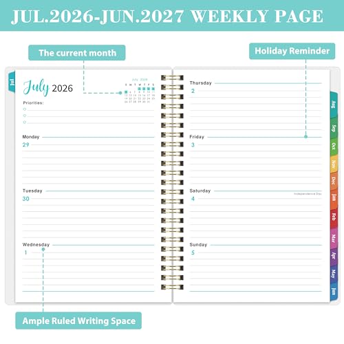 Tersus 2026-2027 Academic Planner - Jul 2026-Jun 2027 Weekly & Monthly with Tabs, 6.4"x8.5" Thick Paper Waterproof Cover Back Pocket Twin-Wire Binding - Green - Image 4