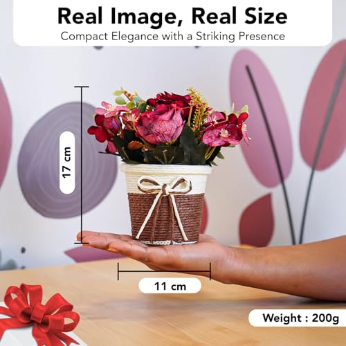 Ekhasa Nostrae Rose Flower Vase with Artificial Flowers Plant | Small Daisy Designer Flower Pots with Artificial Flowers for Home Decor Centre Table Pots Living Room Office Wedding Birthday & Gift - Image 3