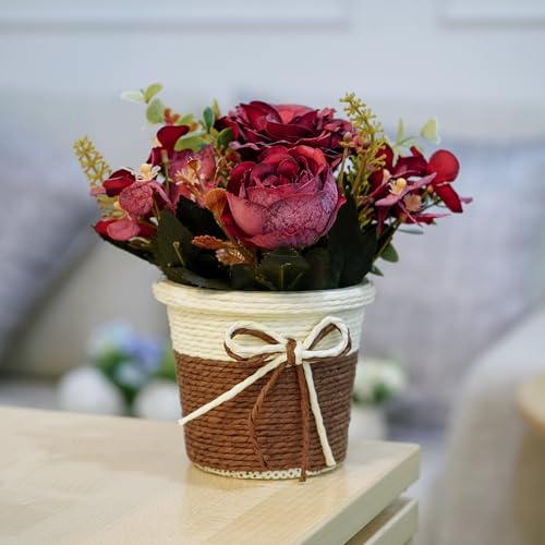 Ekhasa Nostrae Rose Flower Vase with Artificial Flowers Plant | Small Daisy Designer Flower Pots with Artificial Flowers for Home Decor Centre Table Pots Living Room Office Wedding Birthday & Gift - Image 1